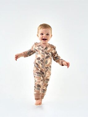 BURLEBO Beige & Tan Pintail Camo Double Zip One-Piece Footie